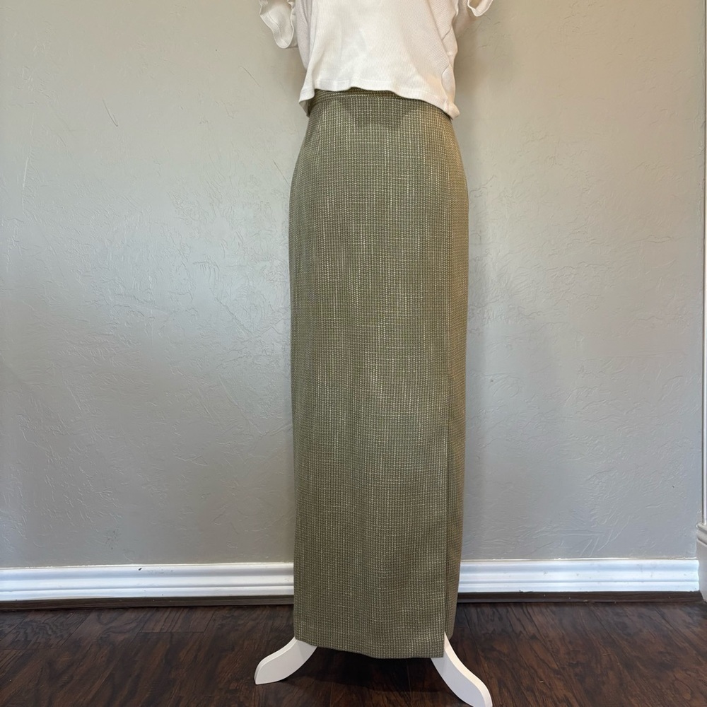 Conrad C Collection Wool Blend Maxi Skirt | Green Textured | Size 10 - Picture 3 of 16